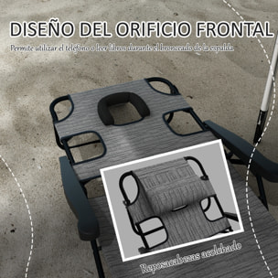Tumbona Plegable Tumbona de Jardín con Respaldo Ajustable en 4 Niveles Orificio de Lectura y Reposacabezas para Terraza Piscina 194x72x31 cm Gris