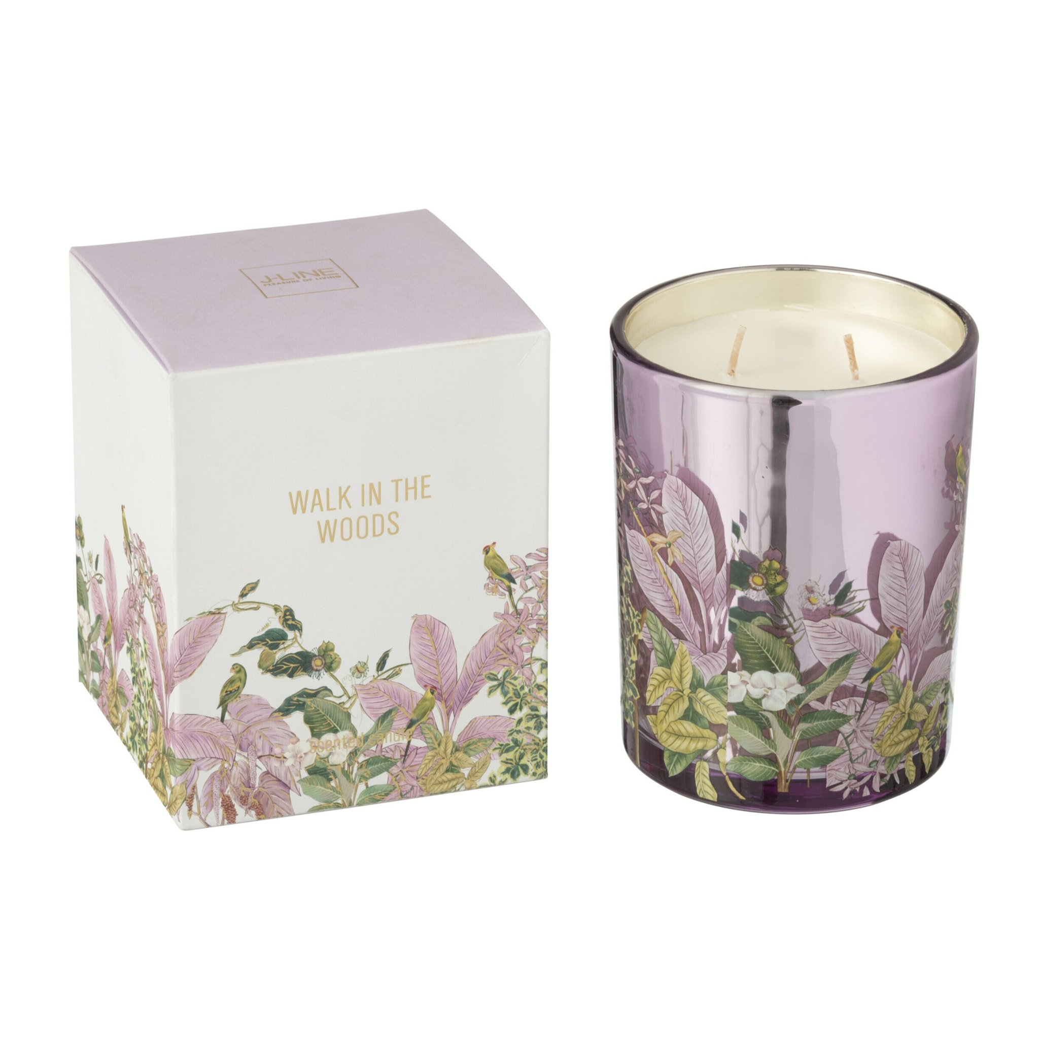 J-Line bougie parfumée Walk In The Woods - Mimosa & Rose - verre - rose - large - 55H