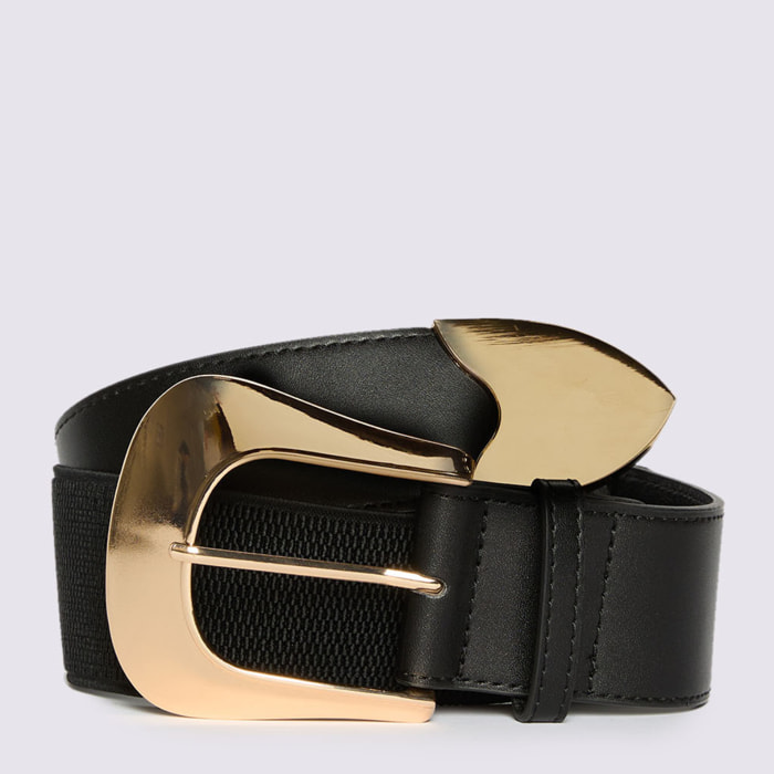 Fiorella Rubino - Cintura con fibbia oversize dorata - Nero