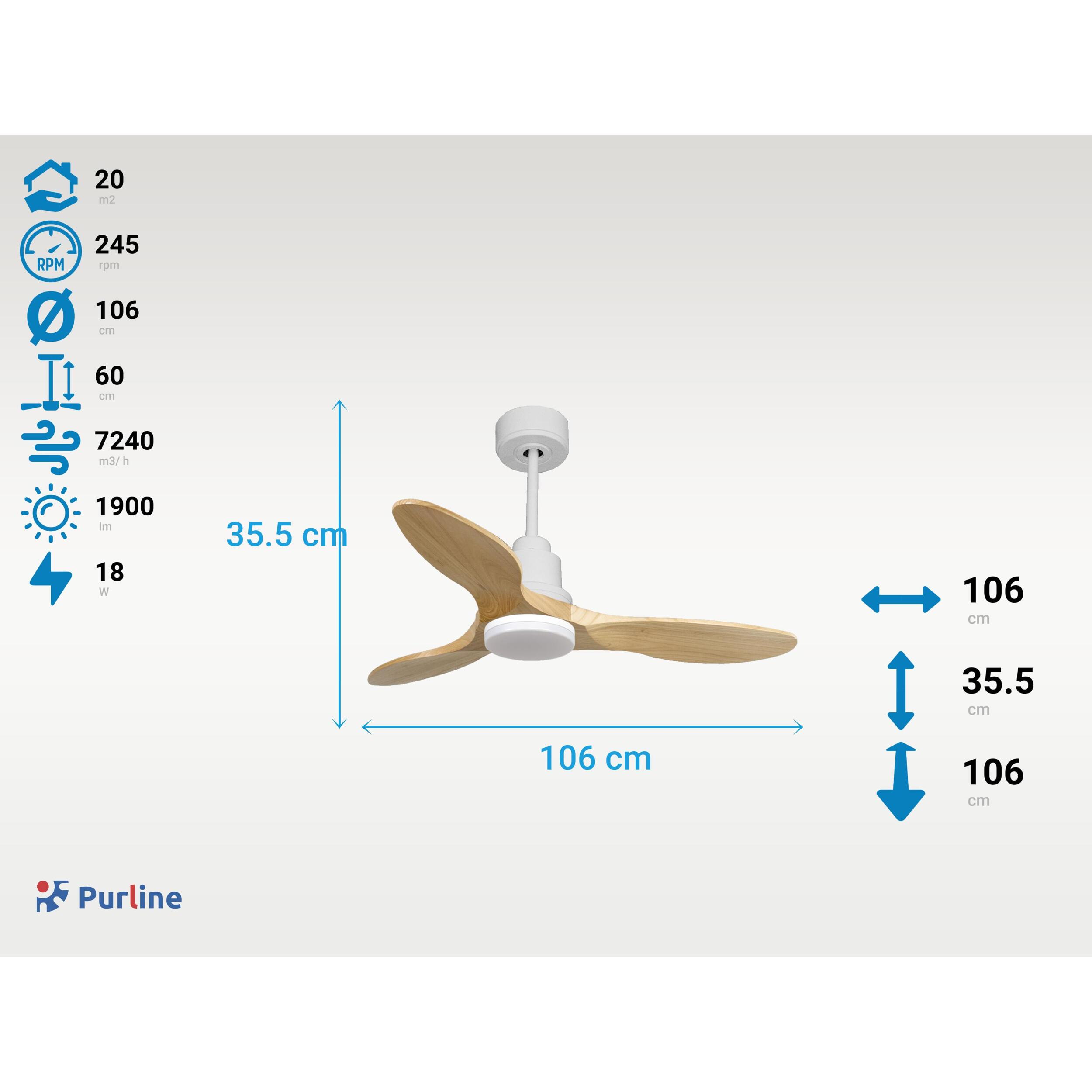 Ventilateur de plafond Réversible  Thermostat Dimmable Wifi Moteur à courant continu Toits en pente Télécommande Lumière à trois tons Hypersilence Mémoire