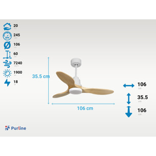 Ventilateur de plafond Réversible  Thermostat Dimmable Wifi Moteur à courant continu Toits en pente Télécommande Lumière à trois tons Hypersilence Mémoire