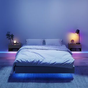 Juego de 2 Mesitas de Noche Flotantes con Luces LED RGB Control de APP, Mesillas de Noche Dormitorio con Cajón, Estante Abierto, para Sala de Estar, 37x32x21 cm, Natural