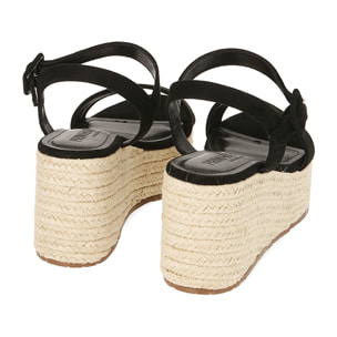 Sandalias negras de microfibra, plataforma de 8,5 cm