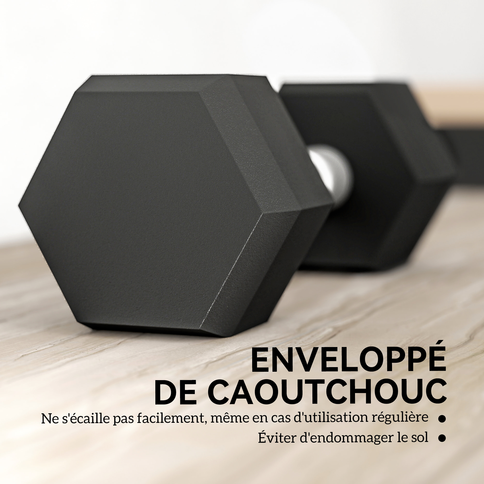 Lot de 2 haltères courtes hexagonales - ensemble d'haltères courtes - total 12 Kg - métal caoutchouc noir
