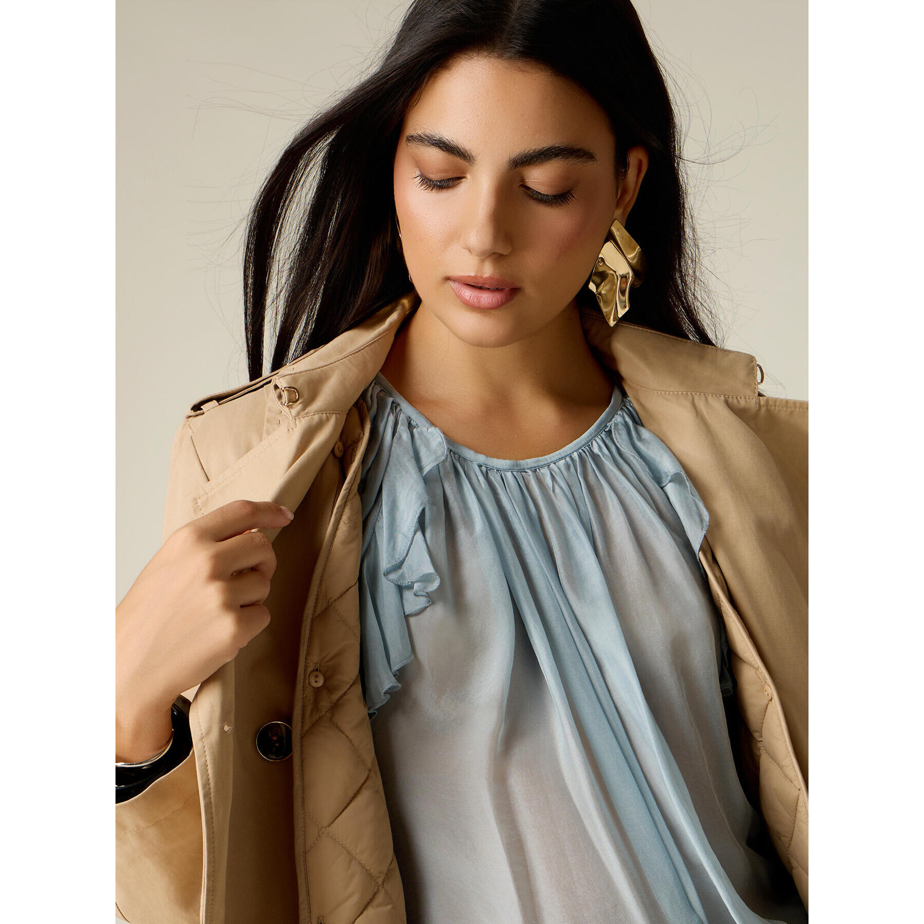 Oltre - Trench cruzado de mezcla de algodón - Beige