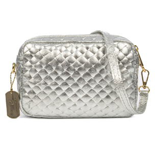 Degna bolso bandolera mujer. Piel auténtica Gamuza con grabado entrelazado y lacada brillante.