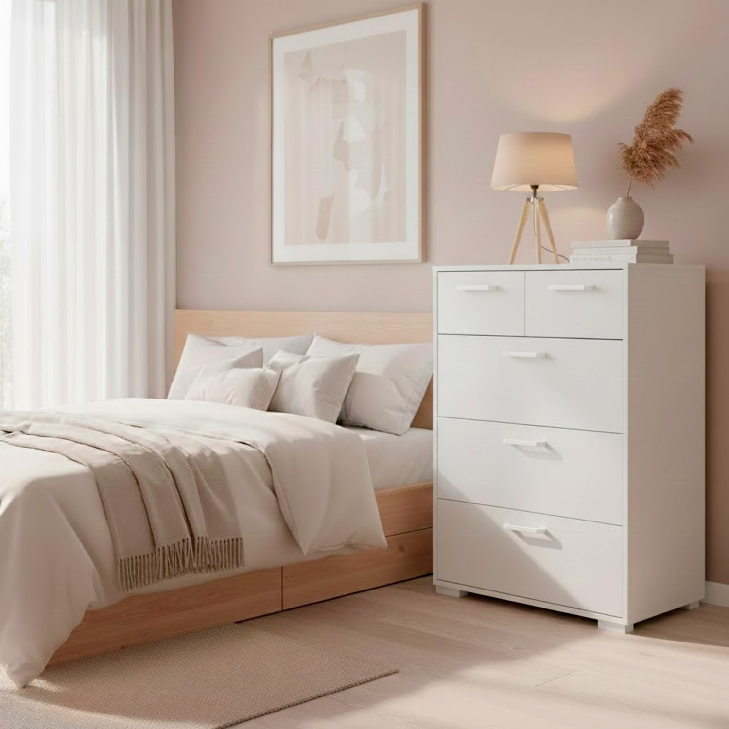 Cassettiera Alta 5 Cassetti Comò Mobile Contenitore Moderno Cassetti Scorrevoli A Sfera Camera Da Letto Ingresso Soggiorno 70.2×39.8×82.7 Cm Bianco