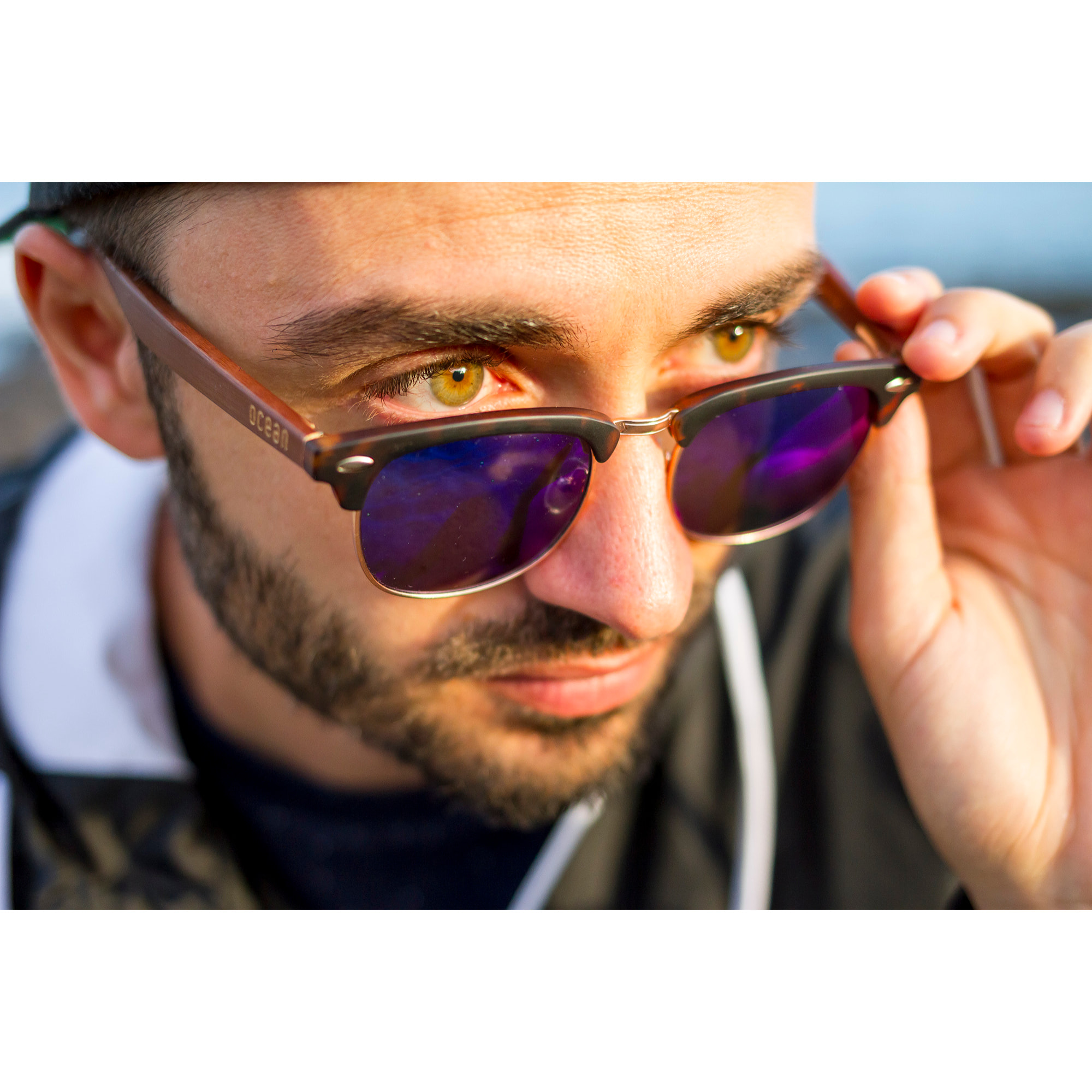 Gafas de sol PALO ALTO EPOKE - Mate negro / Revo azul y patilla marrón bambú