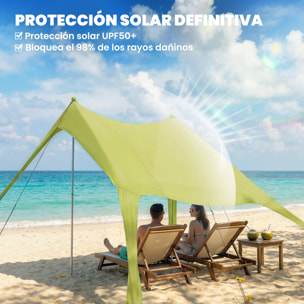 Carpa Playa Plegable 208x200 cm, Toldo Playa Portátil para 2-4 Personas con Esterilla, UPF50+, Postes de Aluminio, Pala, Estacas y Bolsa de Transporte Impermeable, para Camping, Pesca, Verde