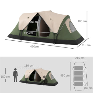 Tienda de Campaña Familiar para 6-8 Personas Tienda de Camping Plegable con 2 Habitaciones y Bolsa de Transporte Impermeable para Senderismo 450x215x180 cm Verde Oliva y Marrón Claro