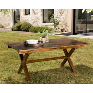 HANNA - Table de jardin 8/10 personnes - rectangulaire pieds croisés extensible 180/240x100cm en bois teck huilé