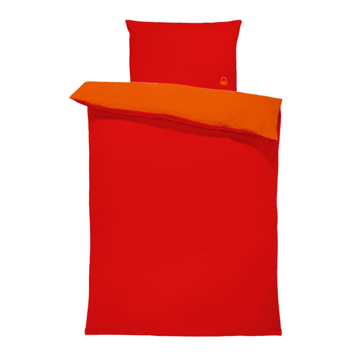 Set de cama 90-100 cm 100% algodón - funda nórdica reversible 150x210cm + sábana bajera 100x200+30cm + funda de almohada 50x70cm - rojo y naranja rainbow benetton