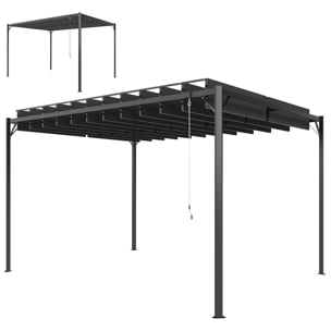 Pérgola de Jardín 3x4 m, Cenador de Jardín con Techo de Lamas Orientables, Estructura de Metal, Protección UPF50+, Pabellón para Exterior, Patio, Terraza, Gris Oscuro