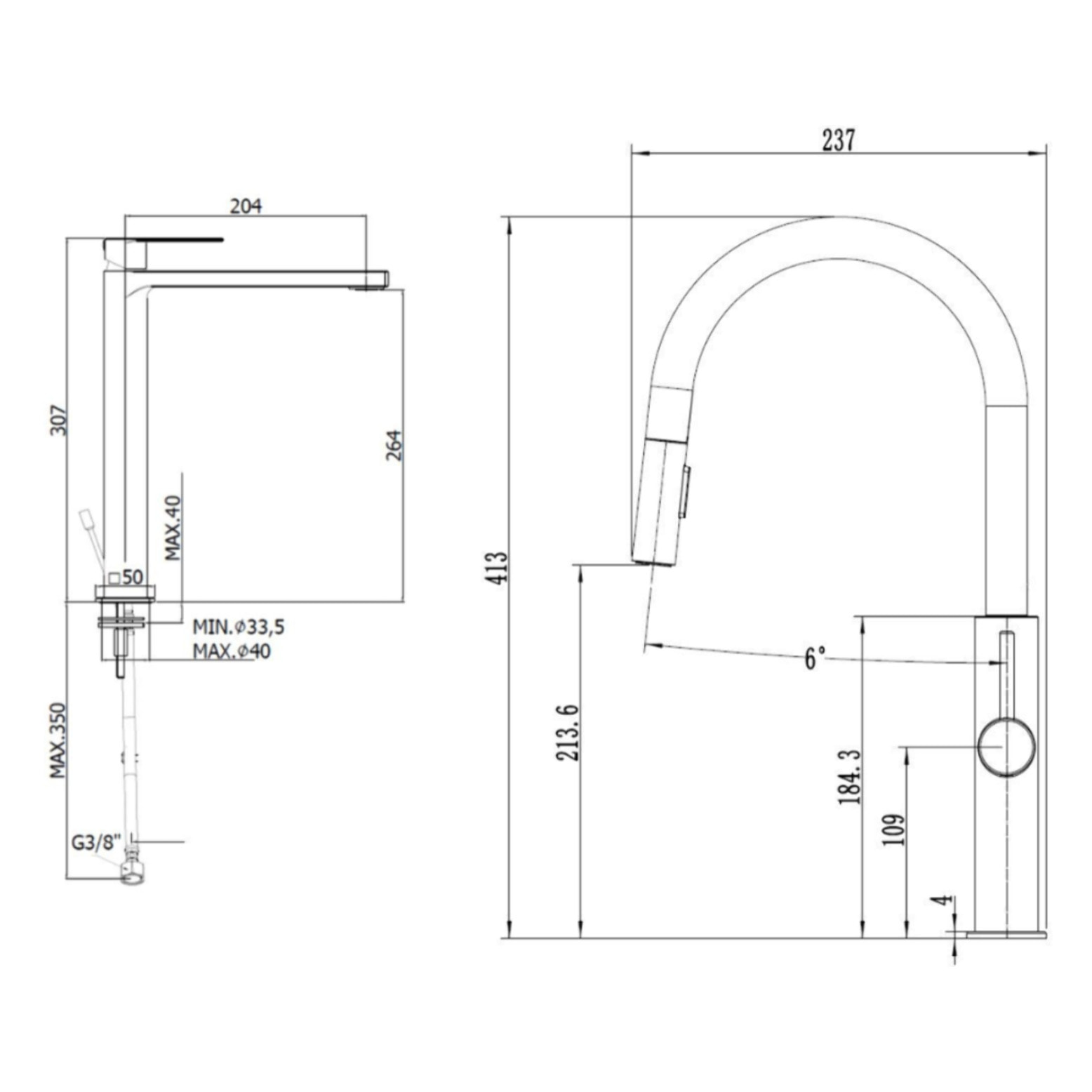 set mitigeur lavabo XL + mitigeur cuisine avec douchette extractible 2 jets, noir mat (SATBSBW285C)