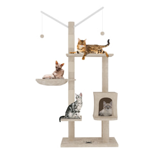 Albero per Gatto con Graffiatoio Cuccia Giocattolo Gatti Parco Giochi Tiragraffi in Sisal Naturale 130 x 60 x 35 cm (Colore Beige Birba 30059)