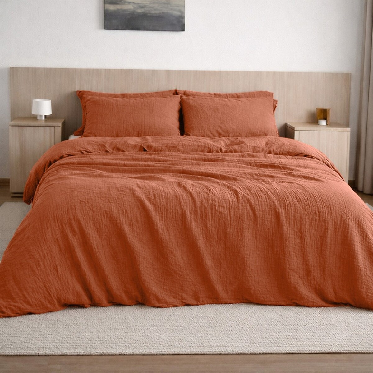 Housse de couette 100% gaze de coton lavé safran minéral