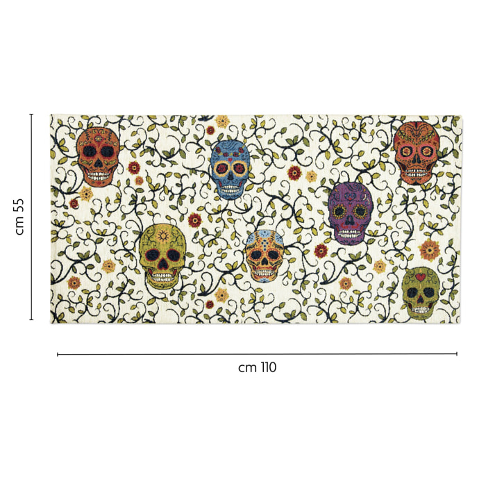 Tappeto Excelsa Calavera in poliestere e cotone 55x110x0,7 cm multicolore