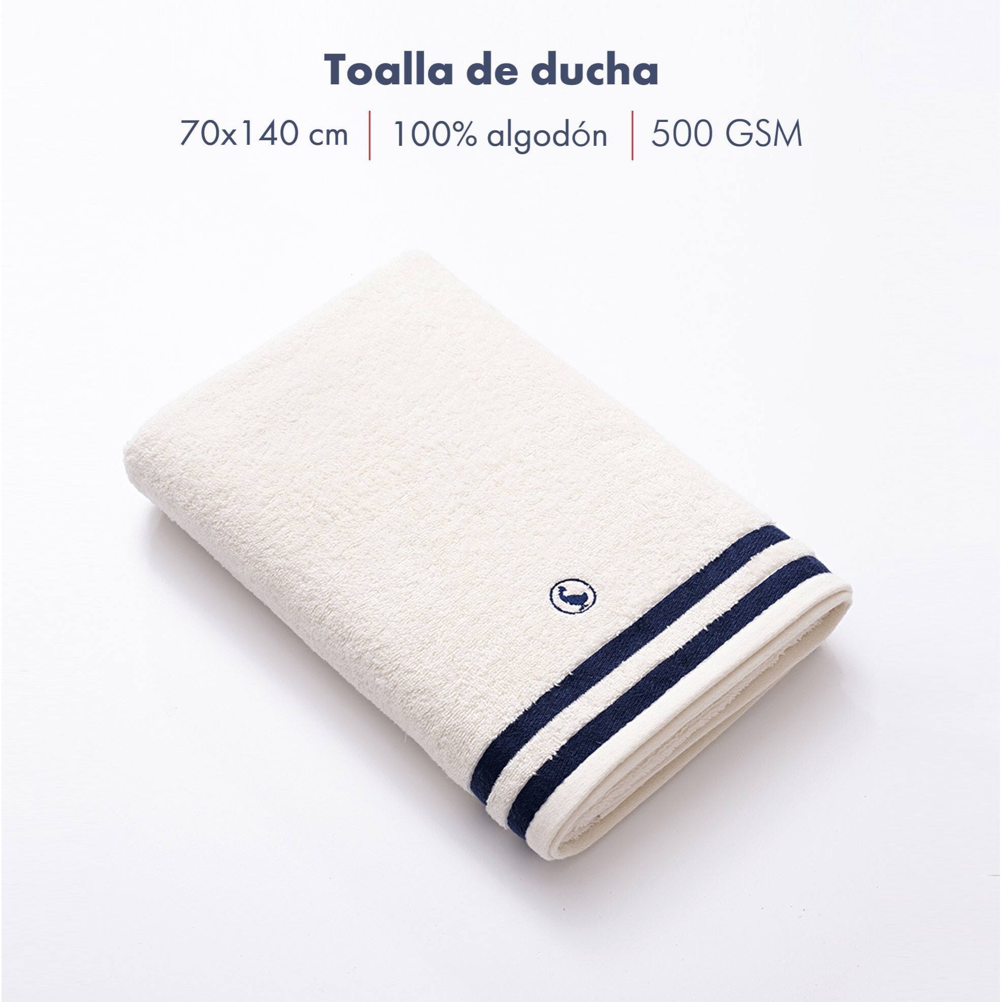 Set de 2 toallas de ducha 1x azul marino + 1x blanco crudo 70x140cm 100% algodón 500gsm el ganso