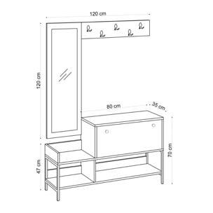 Meuble d'entrée avec porte-manteau et rangement à chaussures PANDO