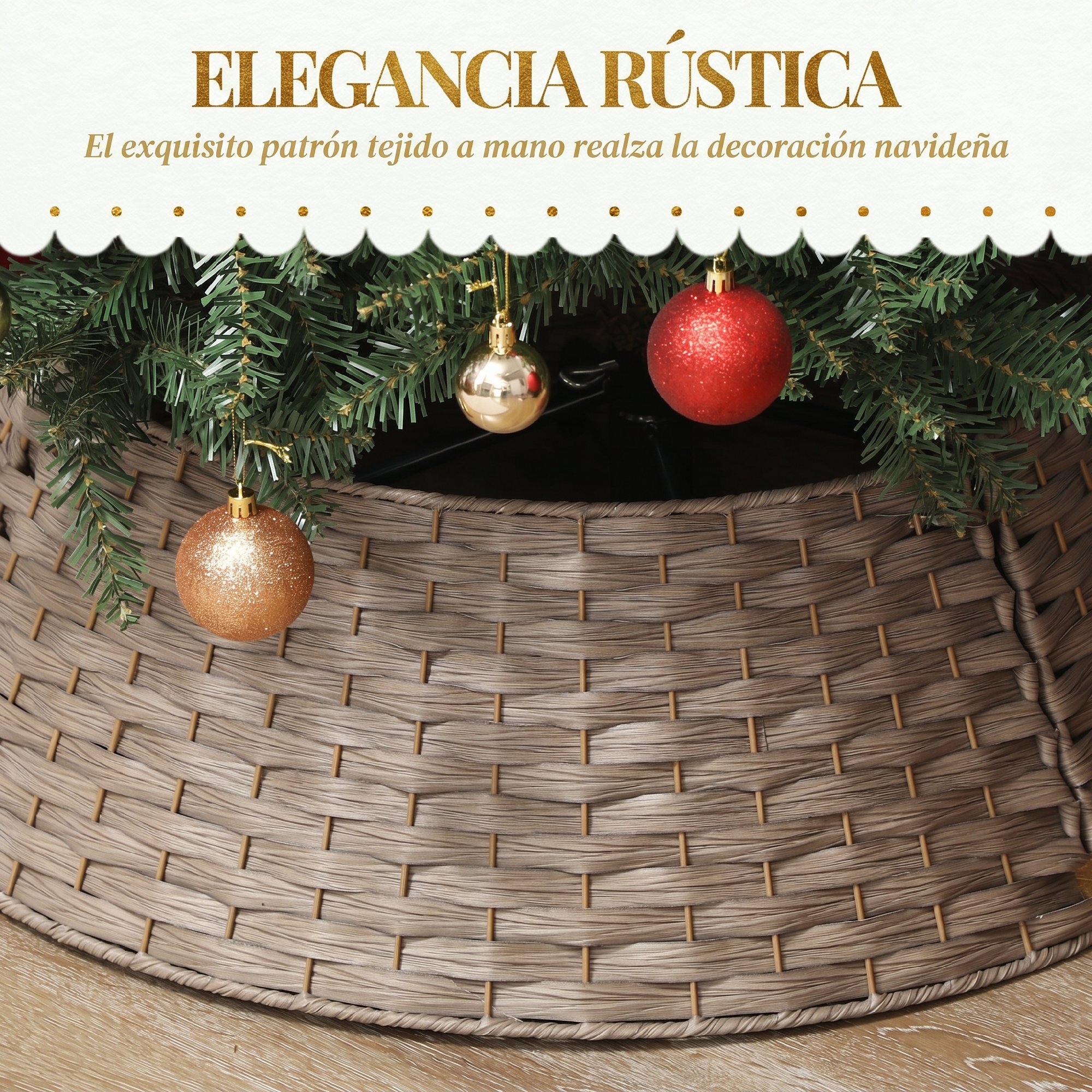 Falda para Árbol de Navidad Rústico, Diseño Tejido, Cubre Pie para Árbol de Navidad Desmontable para Fiestas, Decoración Navideña, Ø68x22 cm, Café