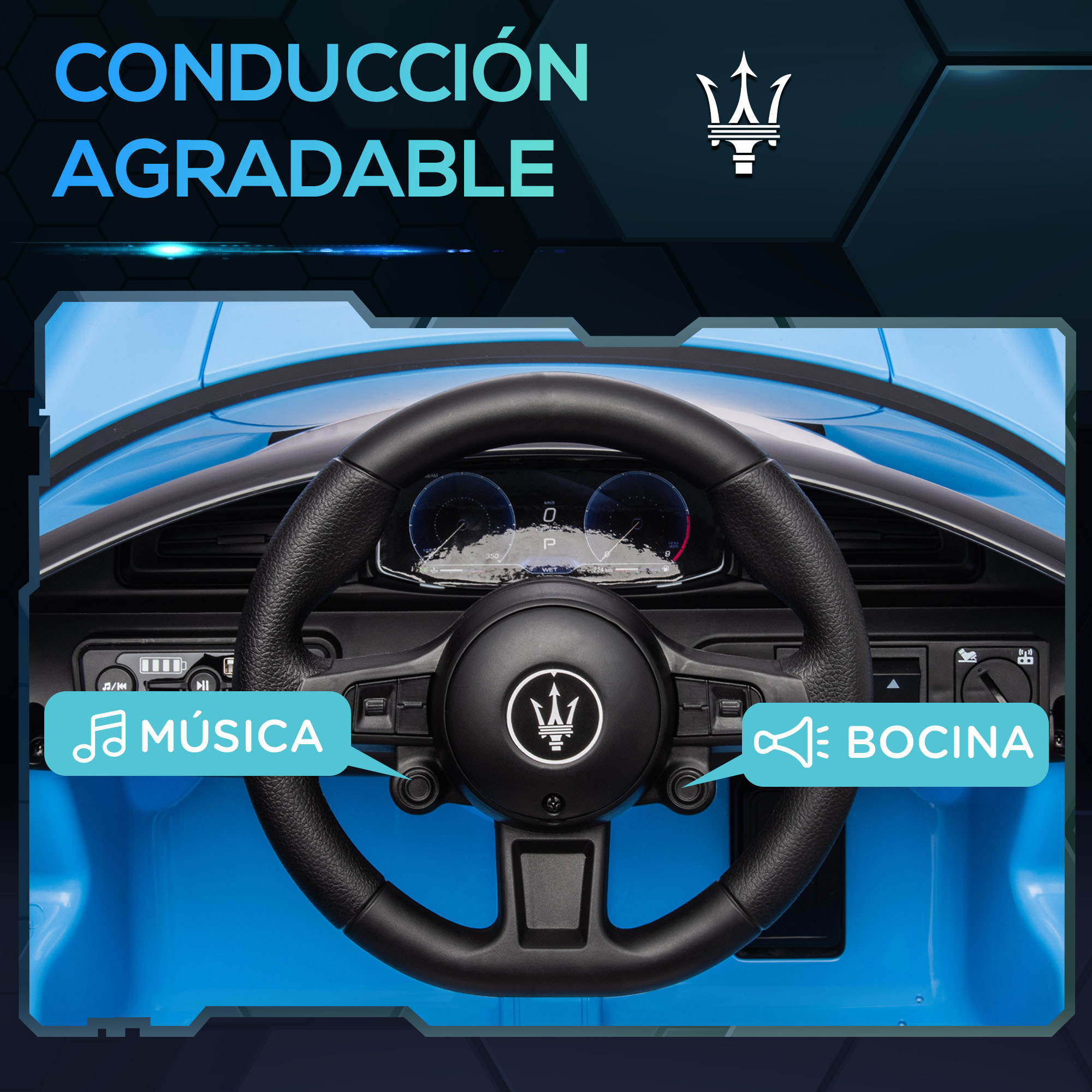 Coche Eléctrico para Niños de +3 Años con Licencia Maserati MC20 Carro Eléctrico Infantil con Batería 12V Mando a Distancia Faros Bocina Música y Pantalla Azul