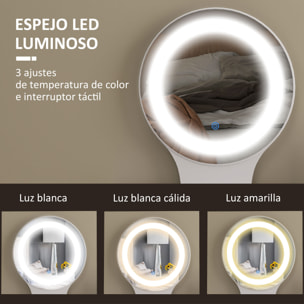 Tocador de Maquillaje con Espejo y Luces LED Mesa de Maquillaje con Iluminación Ajustable 5 Cajones y 4 Compartimentos Tocador para Dormitorio Salón Blanco