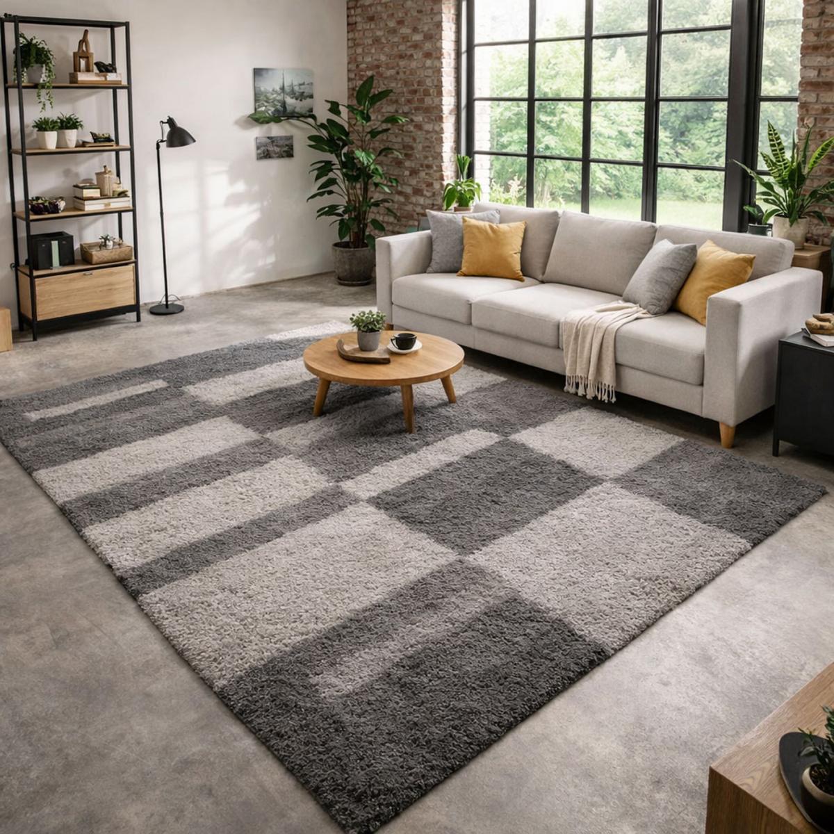 Tapis poils longs shaggy tissé motif géométrique NICO