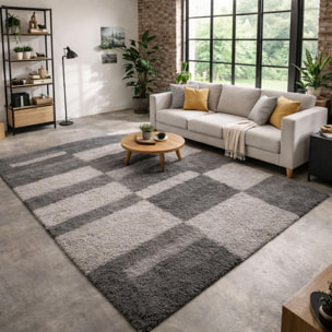 Tapis poils longs shaggy tissé motif géométrique NICO