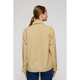 Camicia senape Scarlet a righe loose fit con chiusura a bottoni perlata