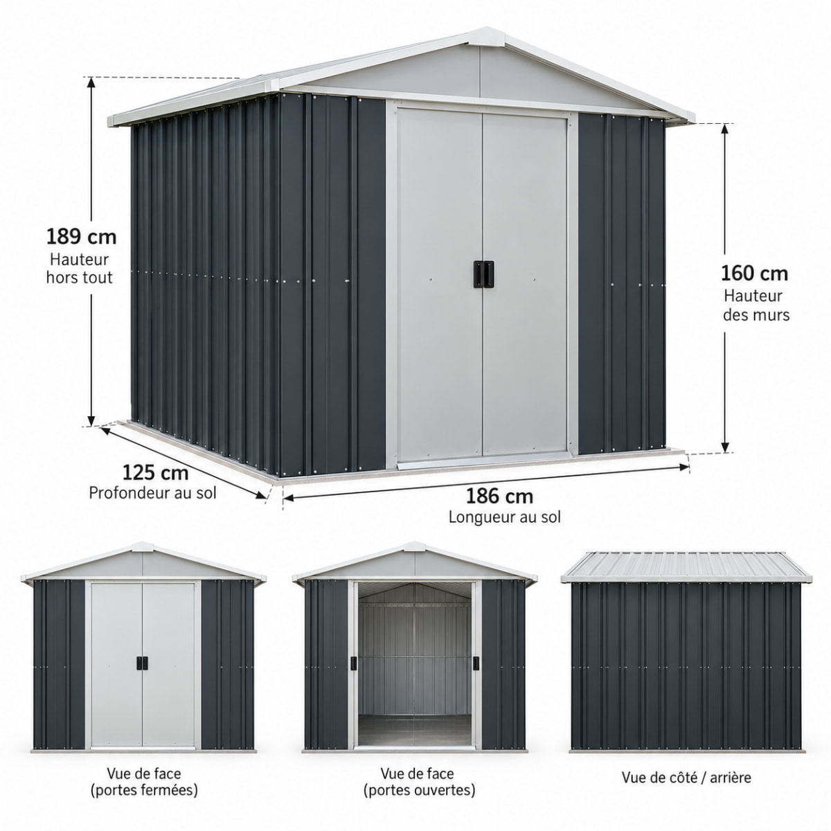 Abri de jardin métal anthracite Yardmaster 2,3 m² + kit d'ancrage