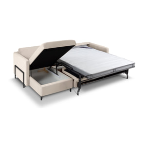 Canapé d'angle gauche convertible "Yanis" 4 places en velours beige