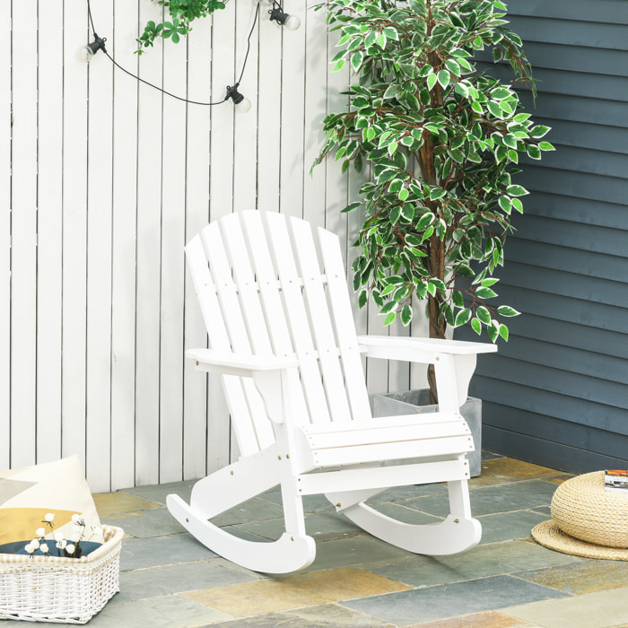 Sillón Mecedora Silla Adirondack de Madera Natural 77x94x97 cm para Jardín Terraza Exterior de Estilo Rústico Carga 130kg Blanco