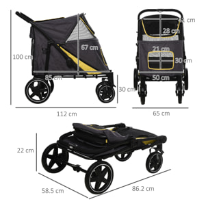 PawHut Passeggino Pieghevole per Cani di Taglia Media in Acciaio e Tessuto Oxford con Ingressi a Cerniera e Finestre a Rete, 112x65x100 cm