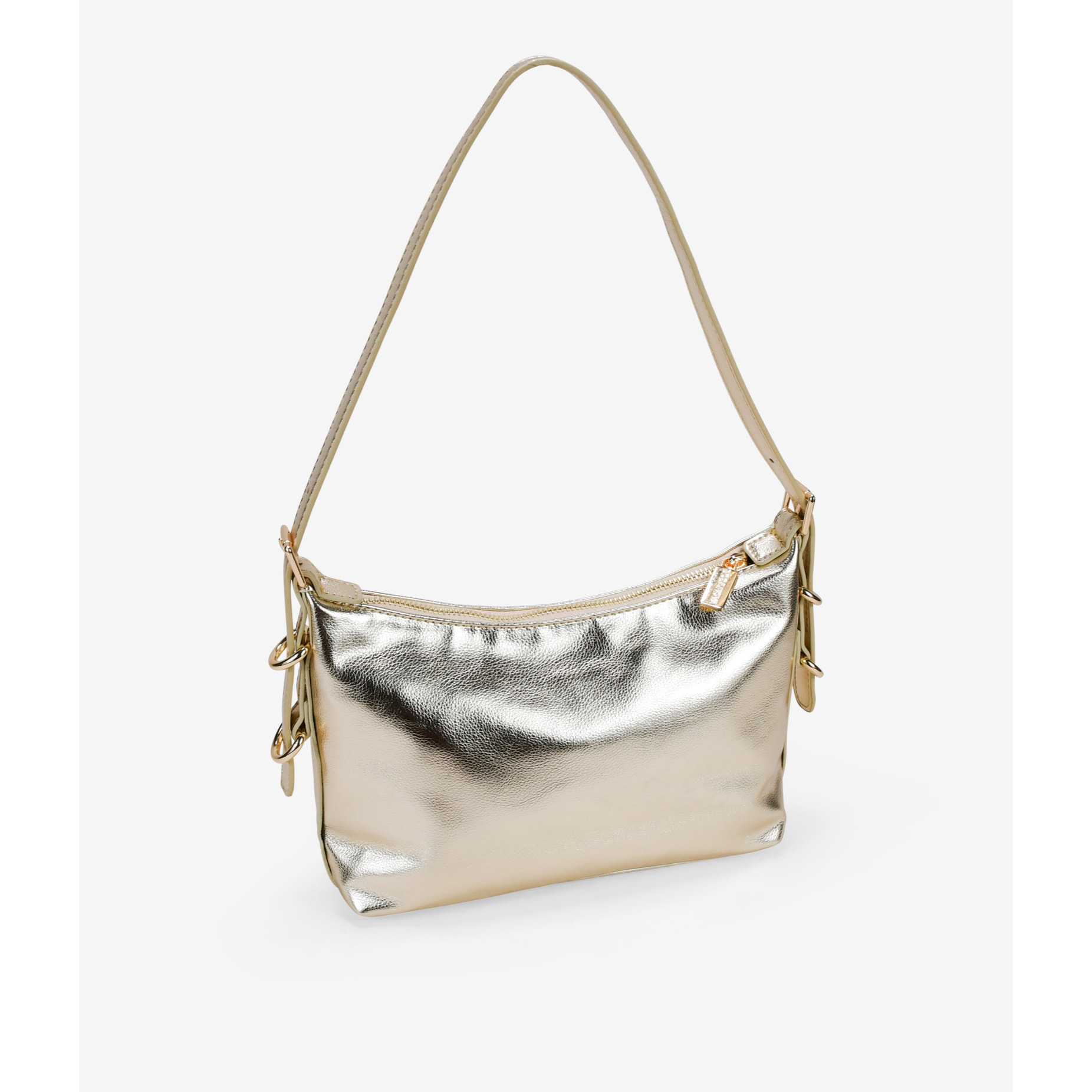 Bolso de hombro dorado con hebillas