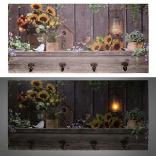 Appendino in legno da 4 posti con led girasoli cm60x30x1,8