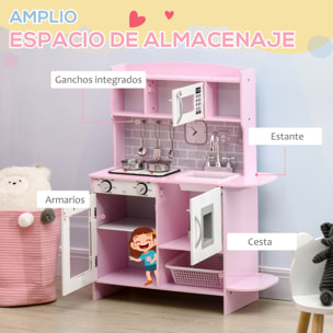 Cocina de Juguete 6 Piezas para Niños de +3 Años con Luz Sonidos 70x29x90cm Rosa