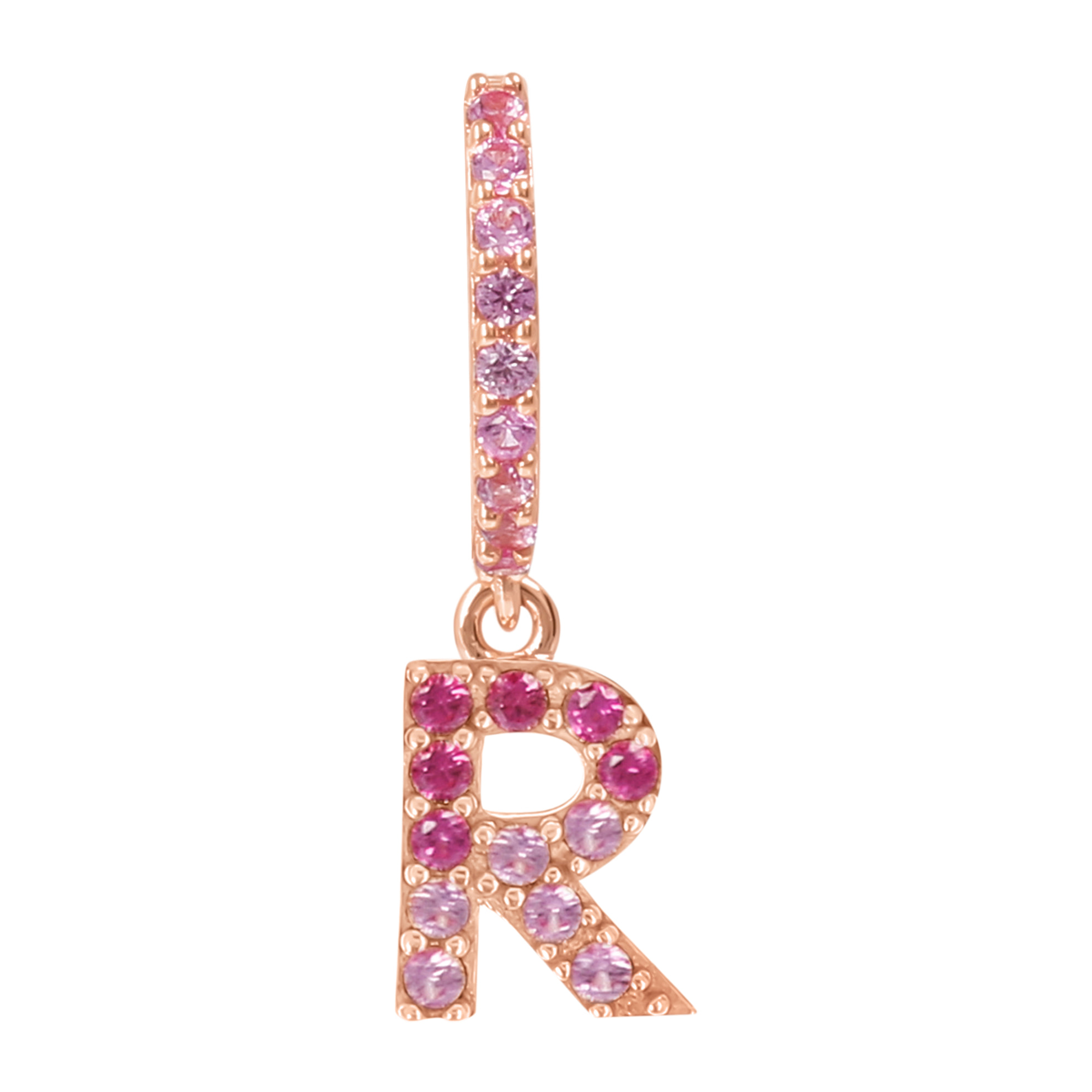 Orecchino Pendente con Lettera R in Pavé di Cubic Zirconia Rosa