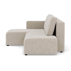 Topaze - canapé d'angle gauche 4 places convertible avec coffre sans accoudoir en velours côtelé - Beige
