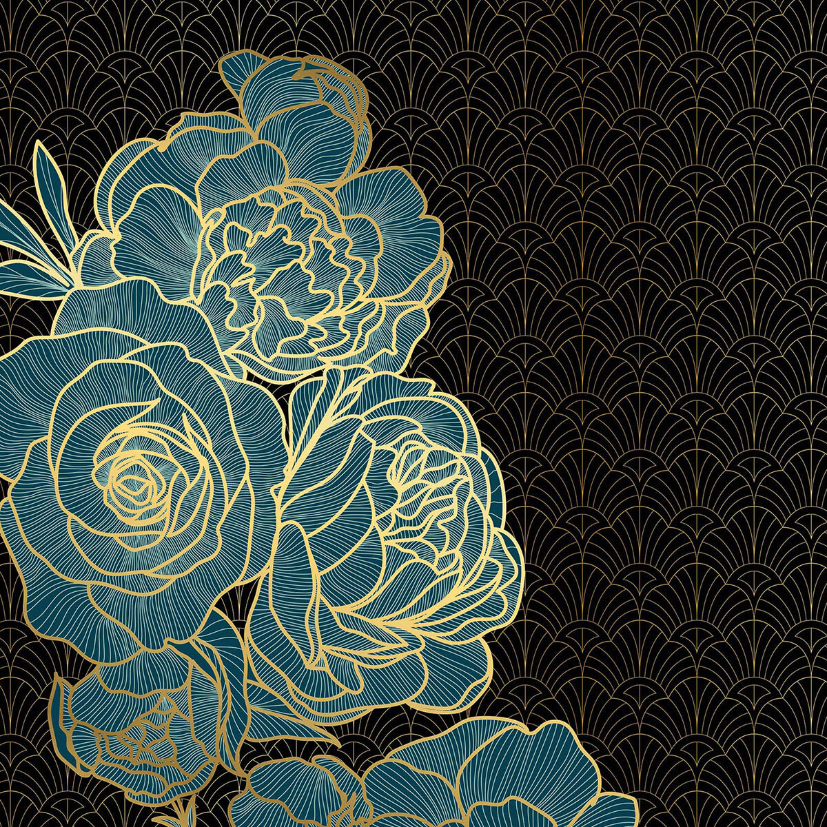 Papier peint, rose bleue Noir