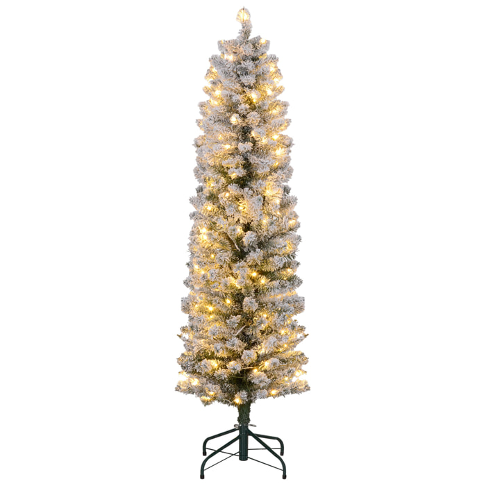 Sapin de Noël artificiel LED H.150 cm - sapin de Noël mince enneigé - 263 branches 120 LED blanc chaud