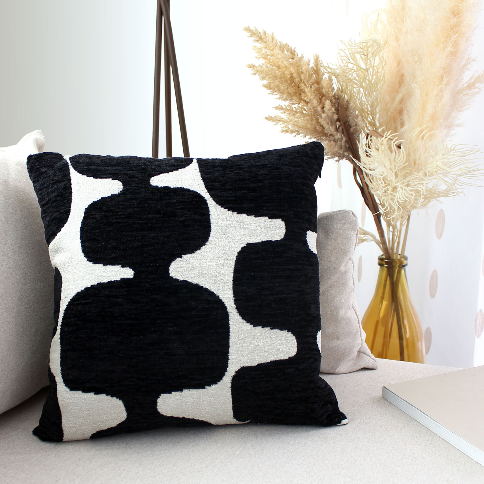 Coussin décoratif déhoussable jacquard motif moderne - Noir