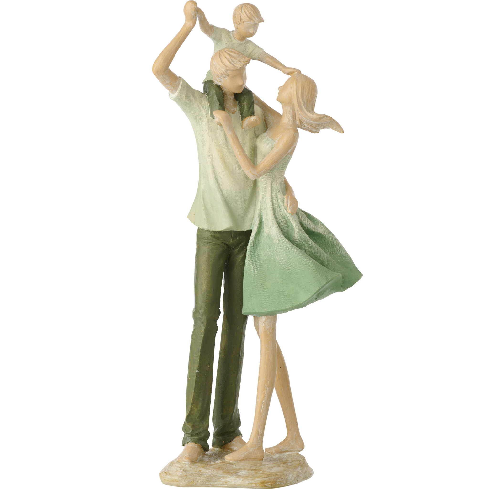 J-Line décoration Famille 1 Enfant - polyrésine - vert/écru