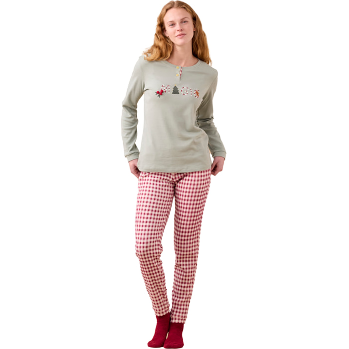 Pigiama donna caldo cotone articolo vichy natale Noidinotte