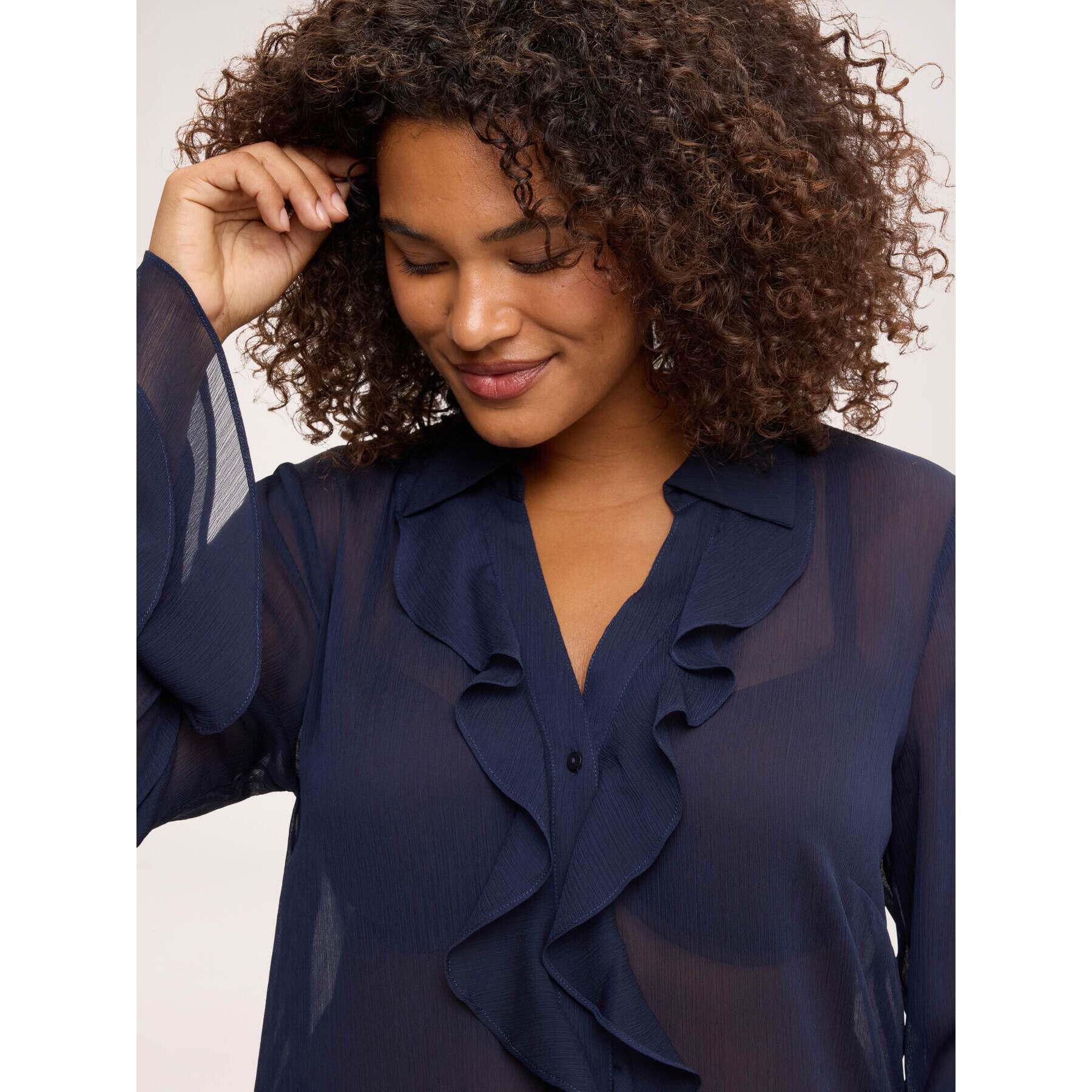 Fiorella Rubino - Blusa in crêponne con volant - Blu