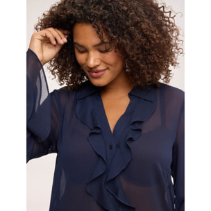 Fiorella Rubino - Blusa in crêponne con volant - Blu