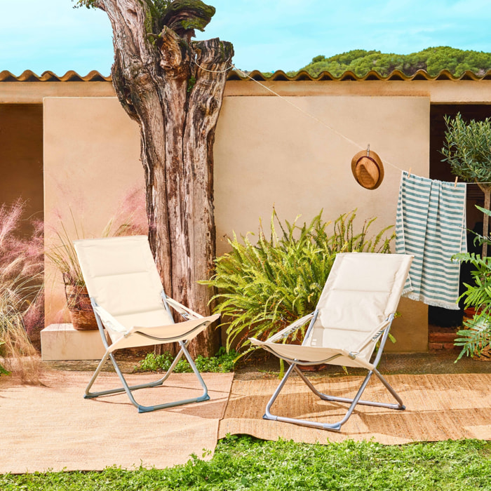 Lot de 2 chaises pliantes beige PARMA en acier / polyester 600D. 84 x 62 x 87 cm