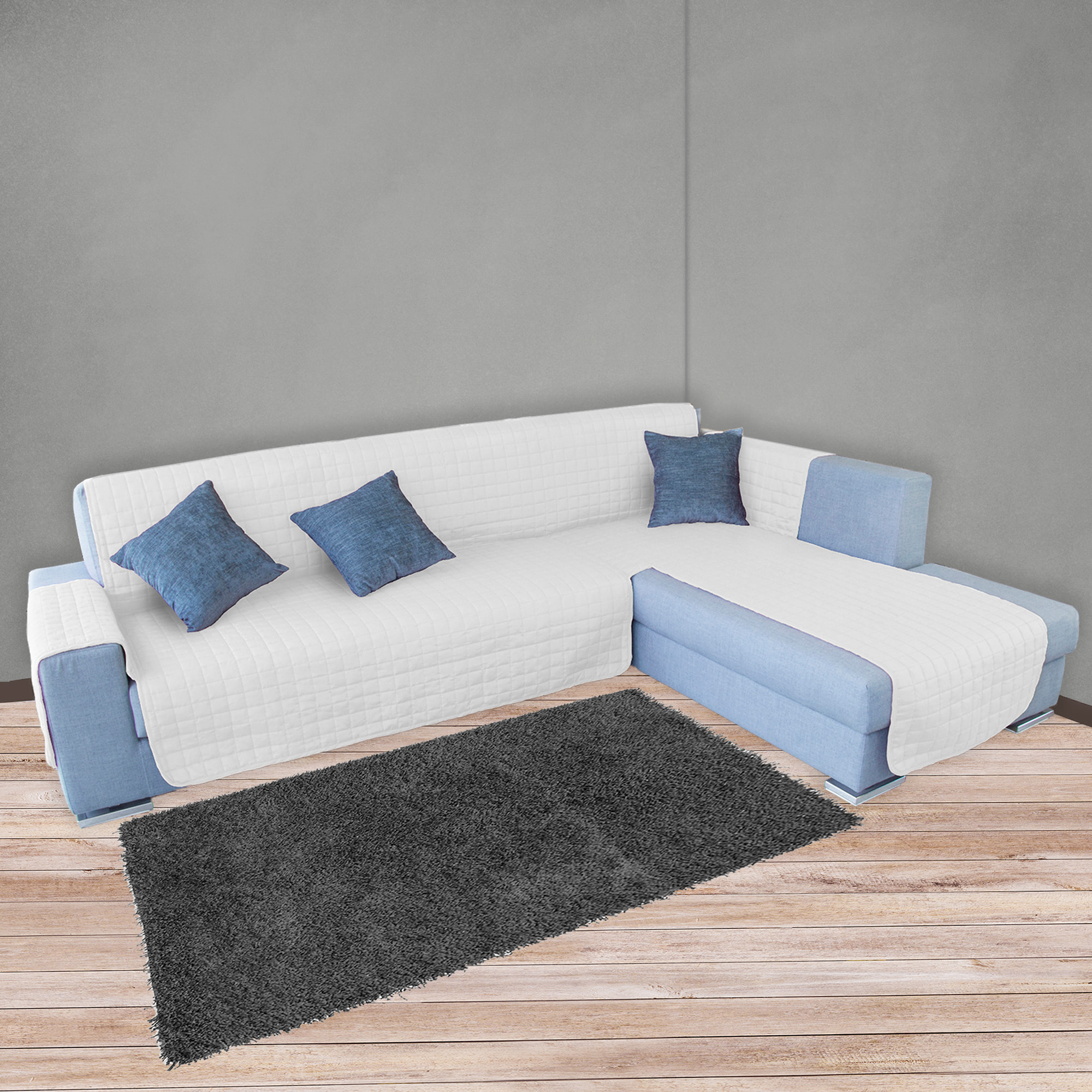 Funda de sofá chaise-longue 3 Plazas ELEGANT REVERSIBLE- ADAPTABLE A AMBOS LADOS Blanco