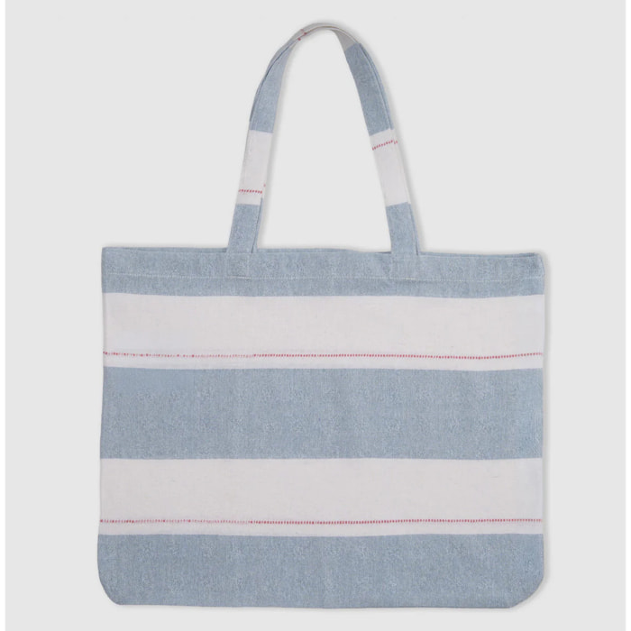 Pack bolso + toalla pareo algodón raya oria índigo