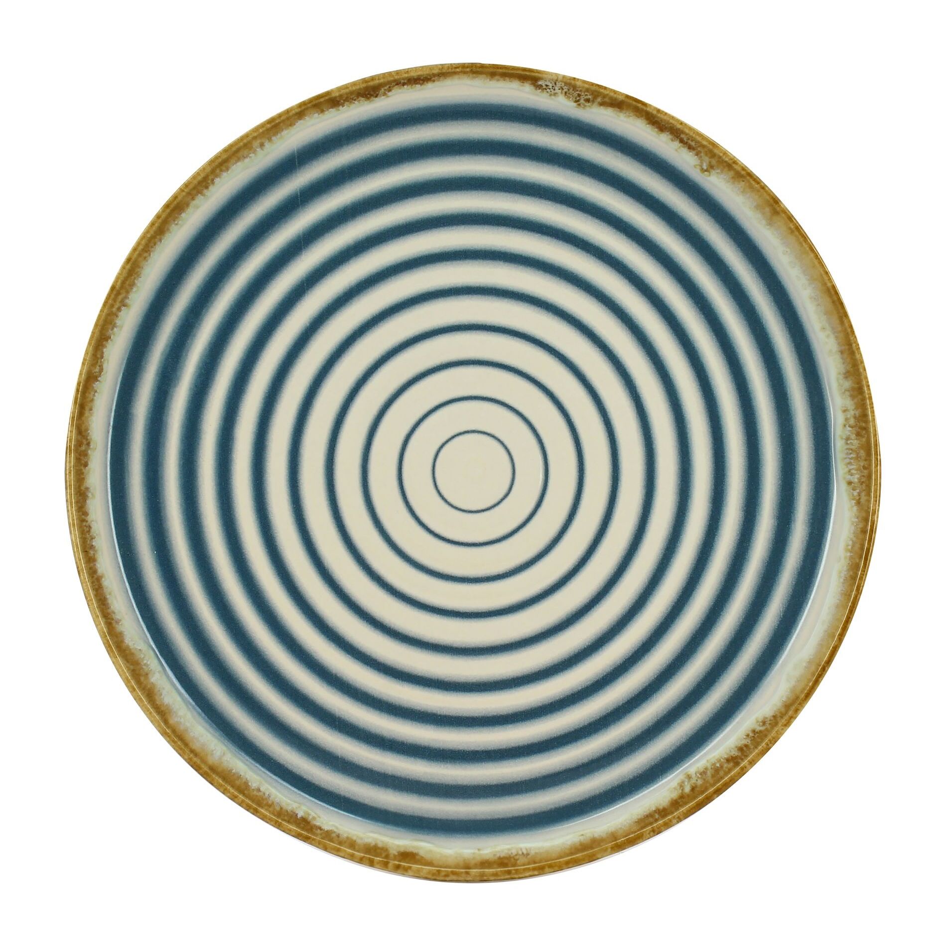 Lot de 6 assiettes plates spirale 27cm en faïence bleu et beige  SPIRALE
