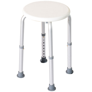 Tabouret de douche réglable en hauteur siège de douche ergonomique pieds antidérapants charge max. 136 Kg alu HDPE blanc